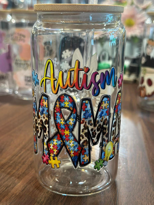 16 oz Autism Mama glass