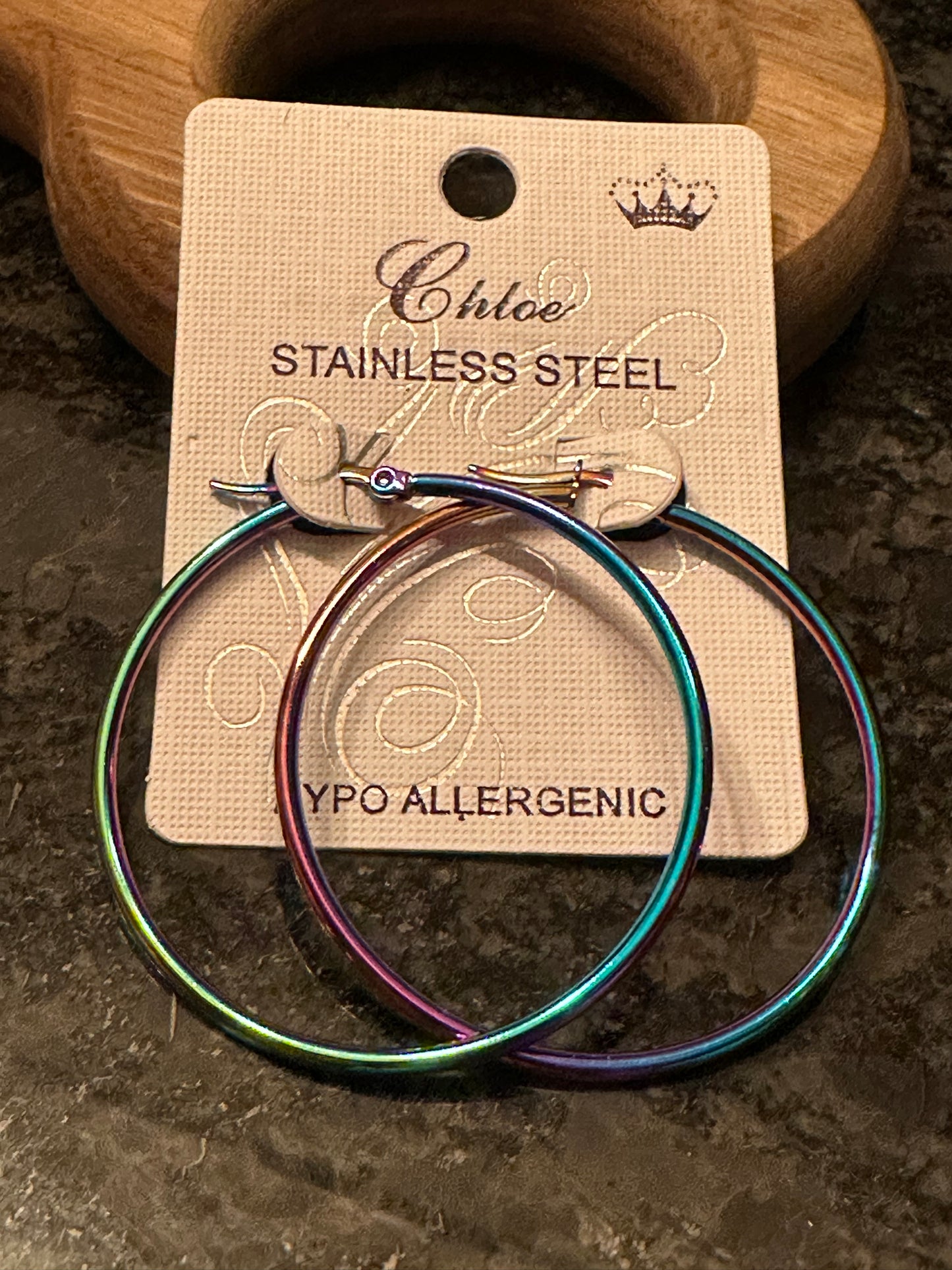 Stainless steel, hypo allergenic rainbow hoop earrings