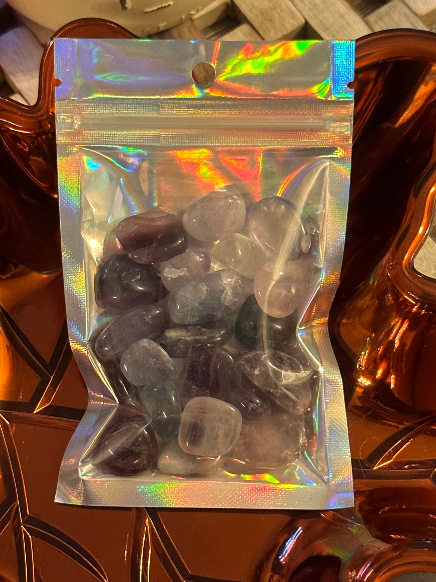 Bag of random rainbow fluorite stones