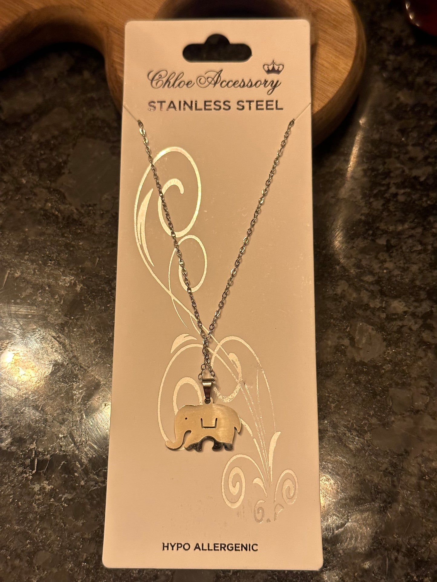 Stainless steel, hypo allergenic elephant necklace